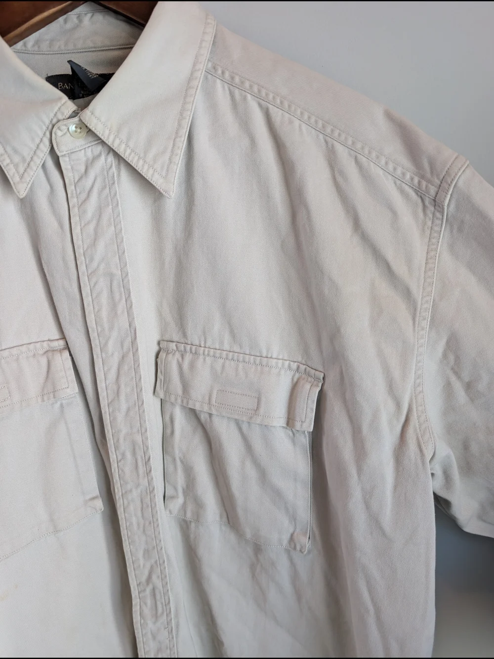 VTG Banana Republic Bush Shirt Mens XL Khaki Safari Utility Gorpcore Tear Away